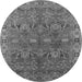 Round Machine Washable Oriental Gray Traditional Rug, wshurb2945gry