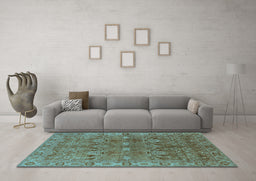 Machine Washable Oriental Light Blue Traditional Rug in a Living Room, wshurb2945lblu