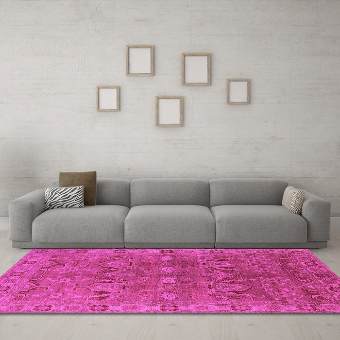 Machine Washable Oriental Pink Traditional Rug in a Living Room, wshurb2945pnk