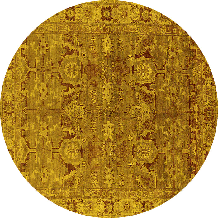Round Machine Washable Oriental Yellow Traditional Rug, wshurb2945yw