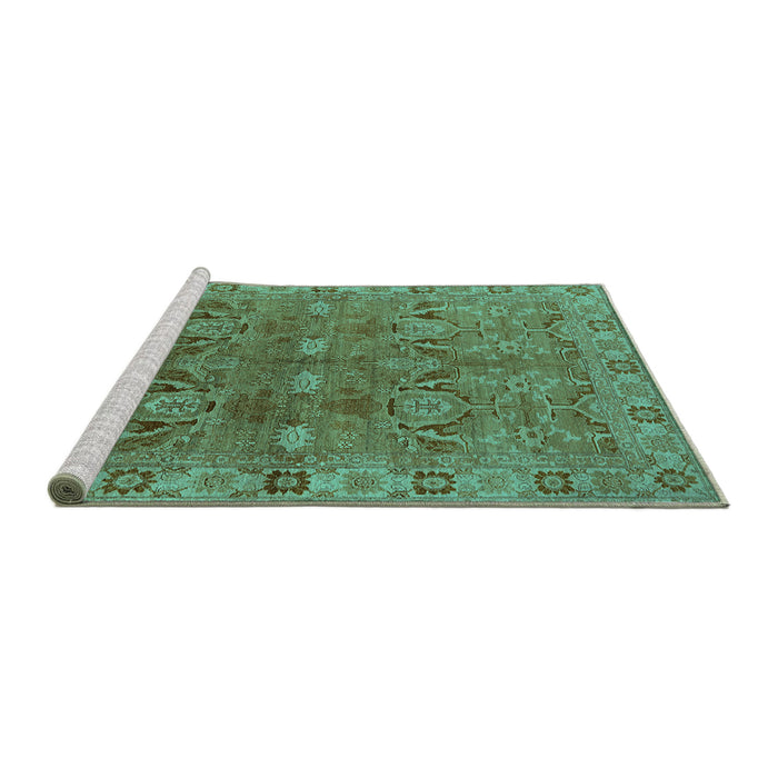 Sideview of Machine Washable Oriental Turquoise Traditional Area Rugs, wshurb2945turq