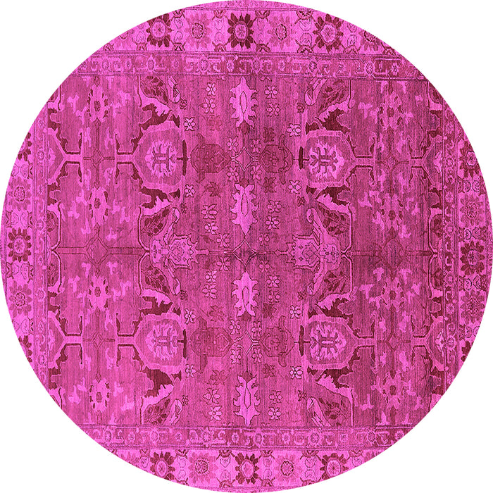 Round Machine Washable Oriental Pink Traditional Rug, wshurb2945pnk