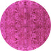 Round Machine Washable Oriental Pink Traditional Rug, wshurb2945pnk