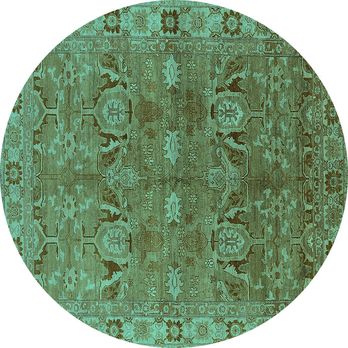 Round Machine Washable Oriental Turquoise Traditional Area Rugs, wshurb2945turq
