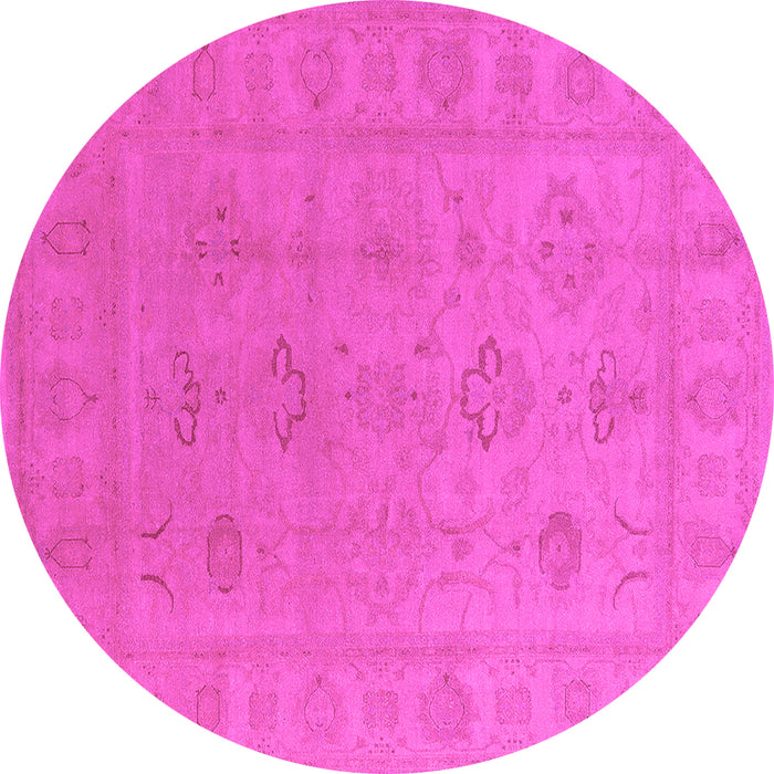 Round Machine Washable Oriental Pink Traditional Rug, wshurb2946pnk