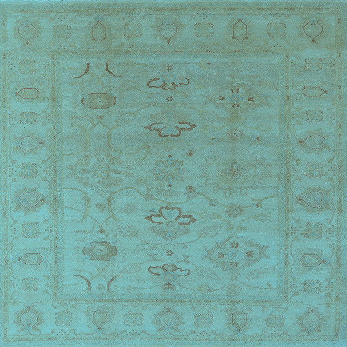 Square Machine Washable Oriental Light Blue Traditional Rug, wshurb2946lblu
