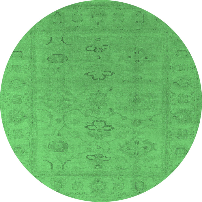 Round Machine Washable Oriental Emerald Green Traditional Area Rugs, wshurb2946emgrn