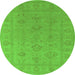 Round Machine Washable Oriental Green Traditional Area Rugs, wshurb2946grn