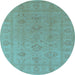 Round Oriental Light Blue Traditional Rug, urb2946lblu