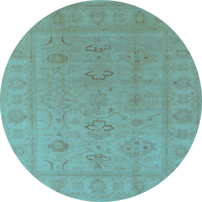 Round Machine Washable Oriental Light Blue Traditional Rug, wshurb2946lblu