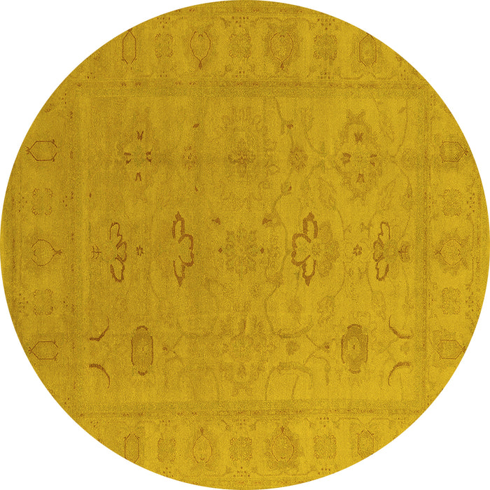 Round Machine Washable Oriental Yellow Traditional Rug, wshurb2946yw