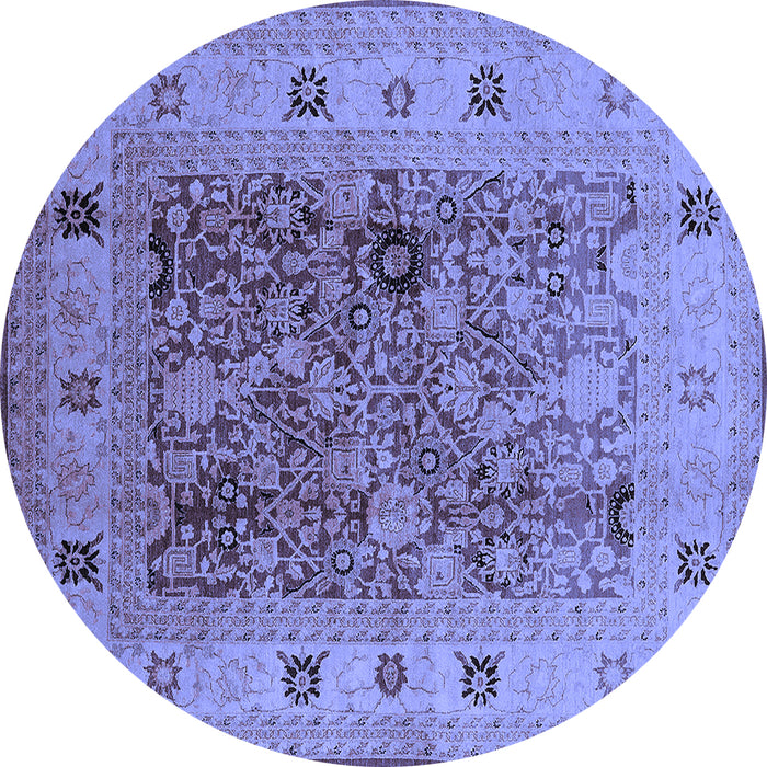 Round Machine Washable Oriental Blue Traditional Rug, wshurb2947blu