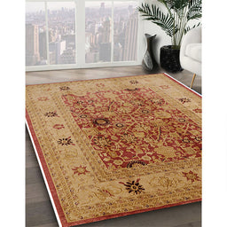 Mid-Century Modern Mahogany Brown Oriental Rug in Family Room, urb2947