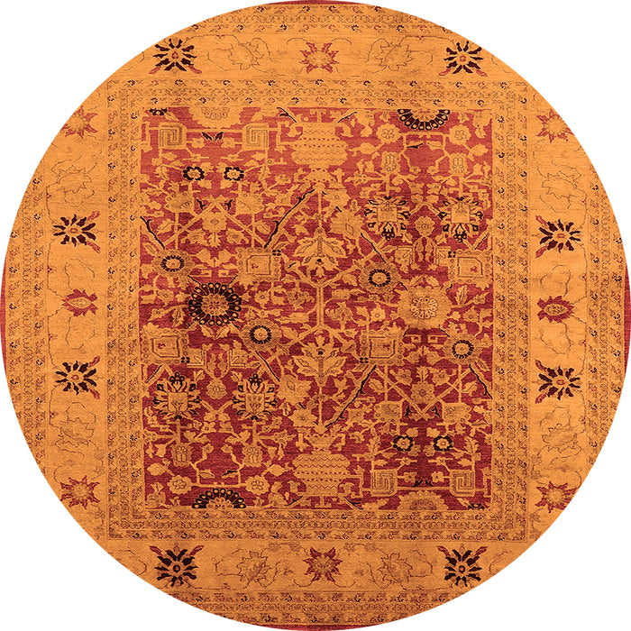 Round Machine Washable Oriental Orange Traditional Area Rugs, wshurb2947org