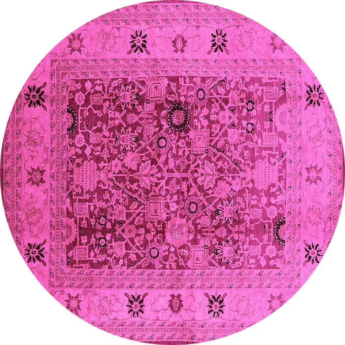 Round Machine Washable Oriental Pink Traditional Rug, wshurb2947pnk