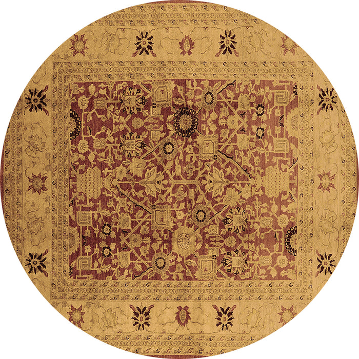 Round Oriental Brown Traditional Rug, urb2947brn