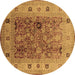 Round Machine Washable Oriental Brown Traditional Rug, wshurb2947brn