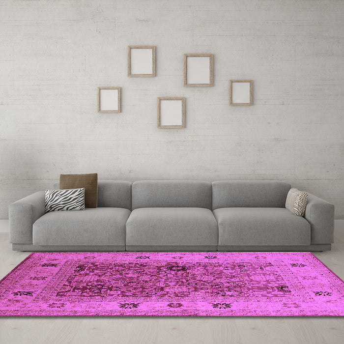 Machine Washable Oriental Purple Traditional Area Rugs in a Living Room, wshurb2947pur