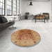 Round Mid-Century Modern Mahogany Brown Oriental Rug in a Office, urb2947