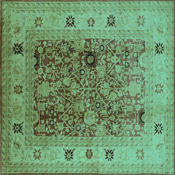 Square Machine Washable Oriental Turquoise Traditional Area Rugs, wshurb2947turq