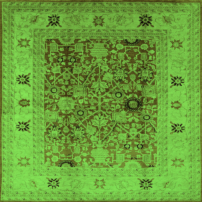 Square Oriental Green Traditional Rug, urb2947grn