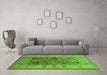 Machine Washable Oriental Green Traditional Area Rugs in a Living Room,, wshurb2947grn