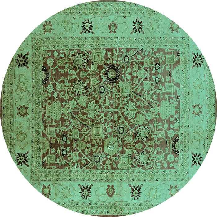 Round Machine Washable Oriental Turquoise Traditional Area Rugs, wshurb2947turq