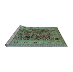 Sideview of Machine Washable Oriental Light Blue Traditional Rug, wshurb2947lblu