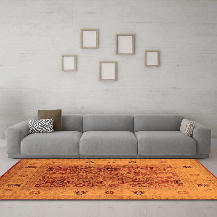 Machine Washable Oriental Orange Traditional Area Rugs in a Living Room, wshurb2947org