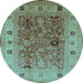 Round Oriental Light Blue Traditional Rug, urb2947lblu