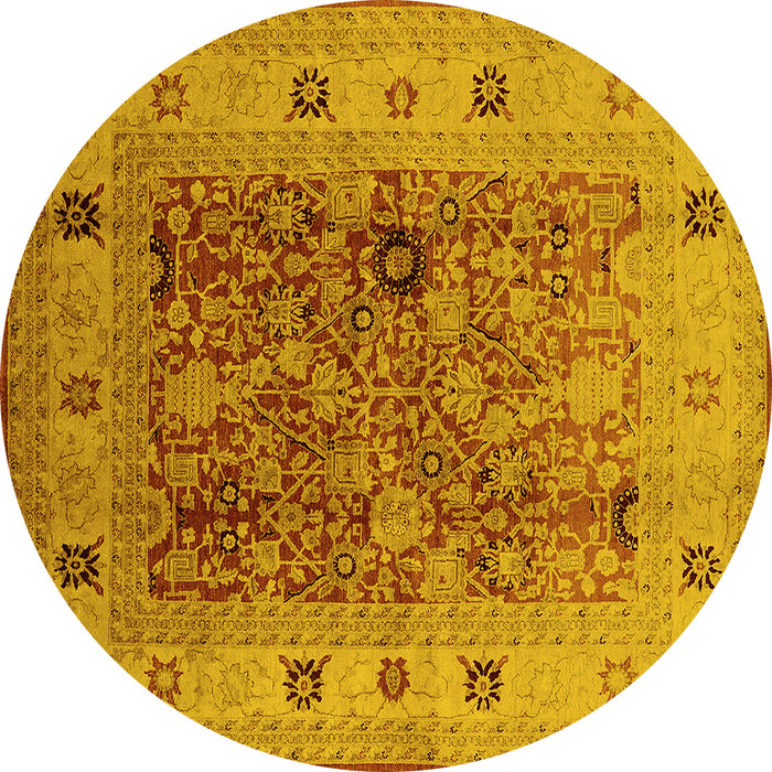 Round Machine Washable Oriental Yellow Traditional Rug, wshurb2947yw