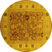 Round Machine Washable Oriental Yellow Traditional Rug, wshurb2947yw