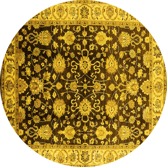 Round Machine Washable Oriental Yellow Traditional Rug, wshurb2949yw