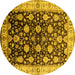 Round Machine Washable Oriental Yellow Traditional Rug, wshurb2949yw