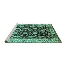 Sideview of Machine Washable Oriental Turquoise Traditional Area Rugs, wshurb2949turq