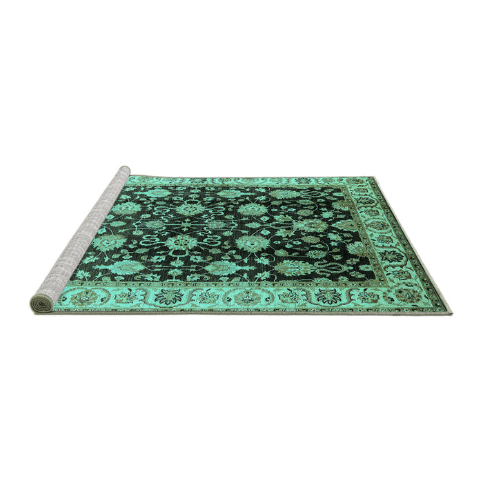 Sideview of Machine Washable Oriental Turquoise Traditional Area Rugs, wshurb2949turq