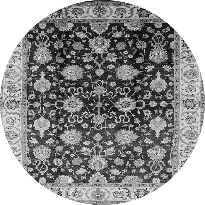 Round Machine Washable Oriental Gray Traditional Rug, wshurb2949gry