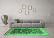 Machine Washable Oriental Emerald Green Traditional Area Rugs in a Living Room,, wshurb2949emgrn