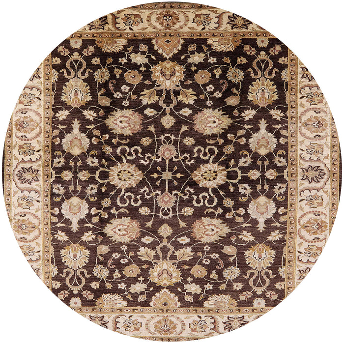 Round Mid-Century Modern Red Brown Oriental Rug, urb2949