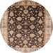 Round Mid-Century Modern Red Brown Oriental Rug, urb2949