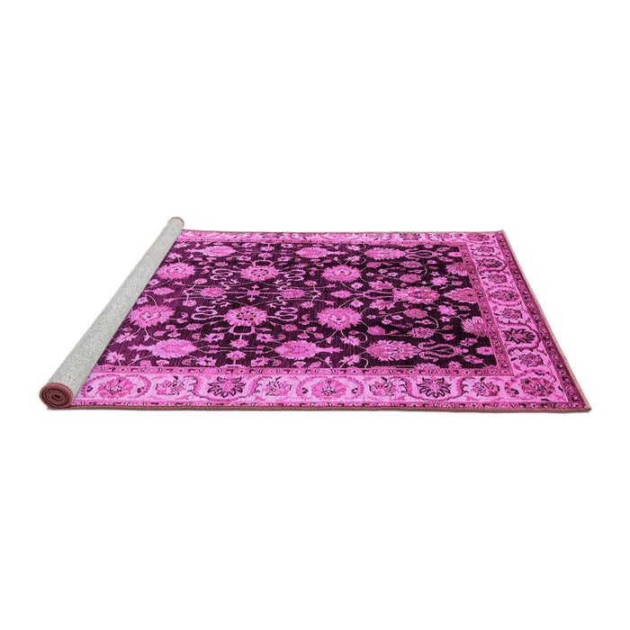 Sideview of Machine Washable Oriental Pink Traditional Rug, wshurb2949pnk
