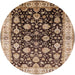 Round Machine Washable Industrial Modern Red Brown Rug, wshurb2949