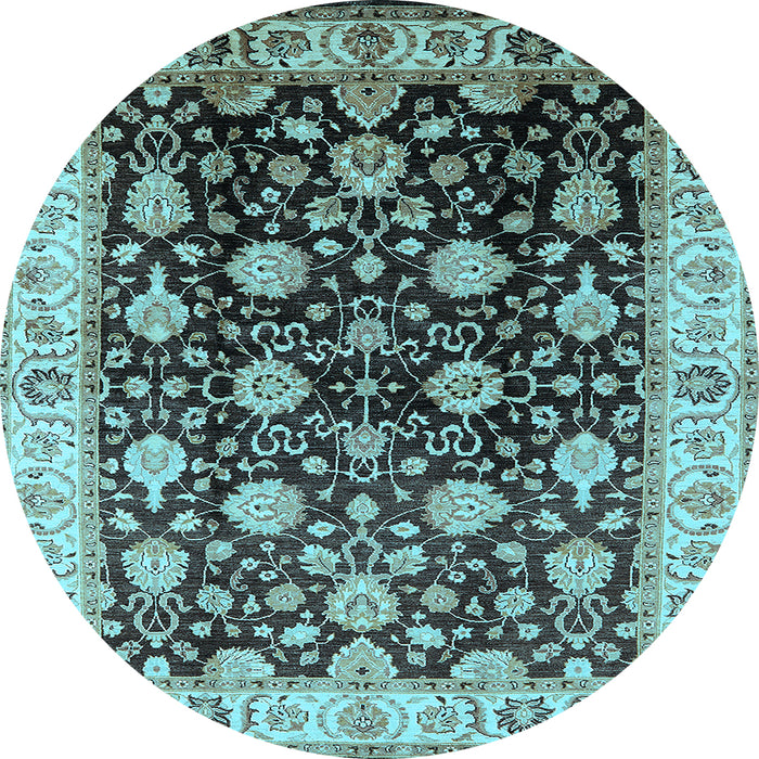 Round Machine Washable Oriental Light Blue Traditional Rug, wshurb2949lblu