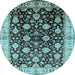 Round Machine Washable Oriental Light Blue Traditional Rug, wshurb2949lblu