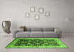 Machine Washable Oriental Green Traditional Area Rugs in a Living Room,, wshurb2949grn