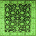 Square Machine Washable Oriental Green Traditional Area Rugs, wshurb2949grn