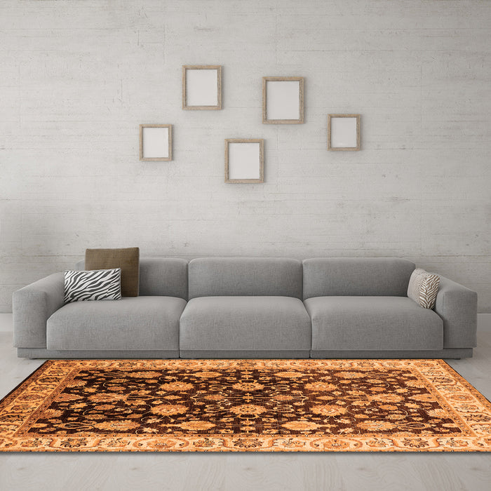 Machine Washable Oriental Orange Traditional Area Rugs in a Living Room, wshurb2949org
