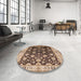 Round Machine Washable Industrial Modern Red Brown Rug in a Office, wshurb2949