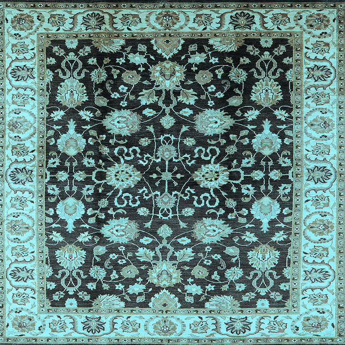 Square Machine Washable Oriental Light Blue Traditional Rug, wshurb2949lblu