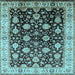 Square Machine Washable Oriental Light Blue Traditional Rug, wshurb2949lblu